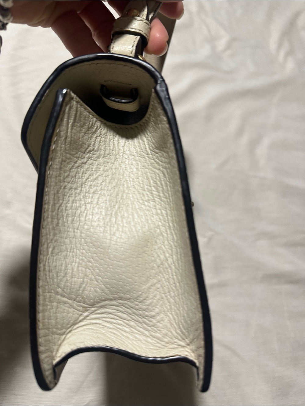 Gucci Cream Leather Top-Handle Satchel with Navy and Red Web Stripe - Picture 6 of 12